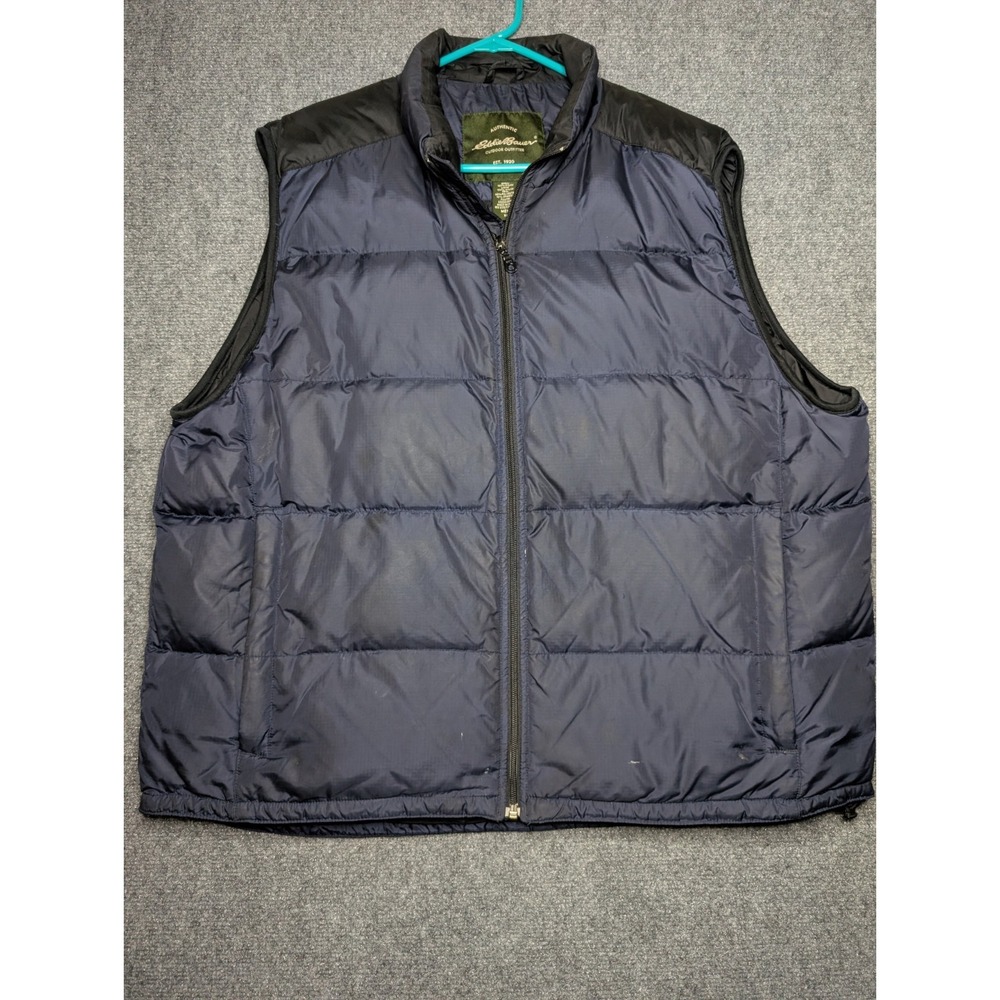 Eddie Bauer Vest Mens Extra Large Blue Goose Down Lined Full‎ Zip Pockets Puffer